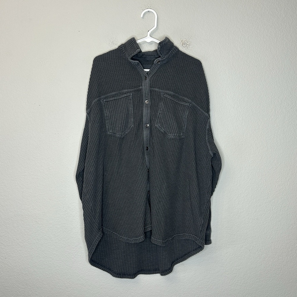 Aerie LumberJane Waffle Button Down Shirt Shacket Gray Charcoal XL Oversized